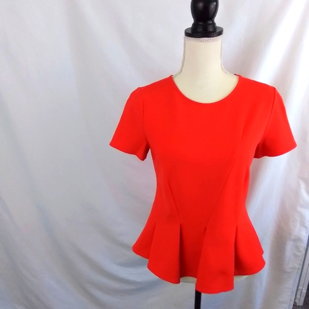 J CREW Structured Burnt Orange Asymmetric Pleated Top 4